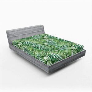 Leaf Fitted Sheet,Watercolor Print Botanical Wild Palm Trees Leaves Ombre Design